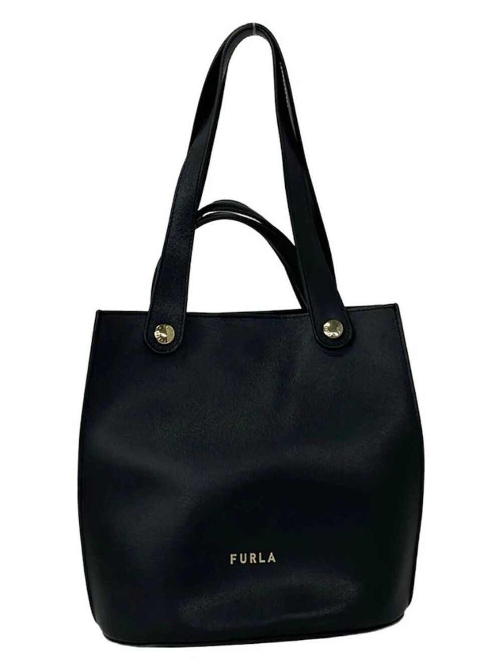 FURLA Black Cream Leather Tote Bag